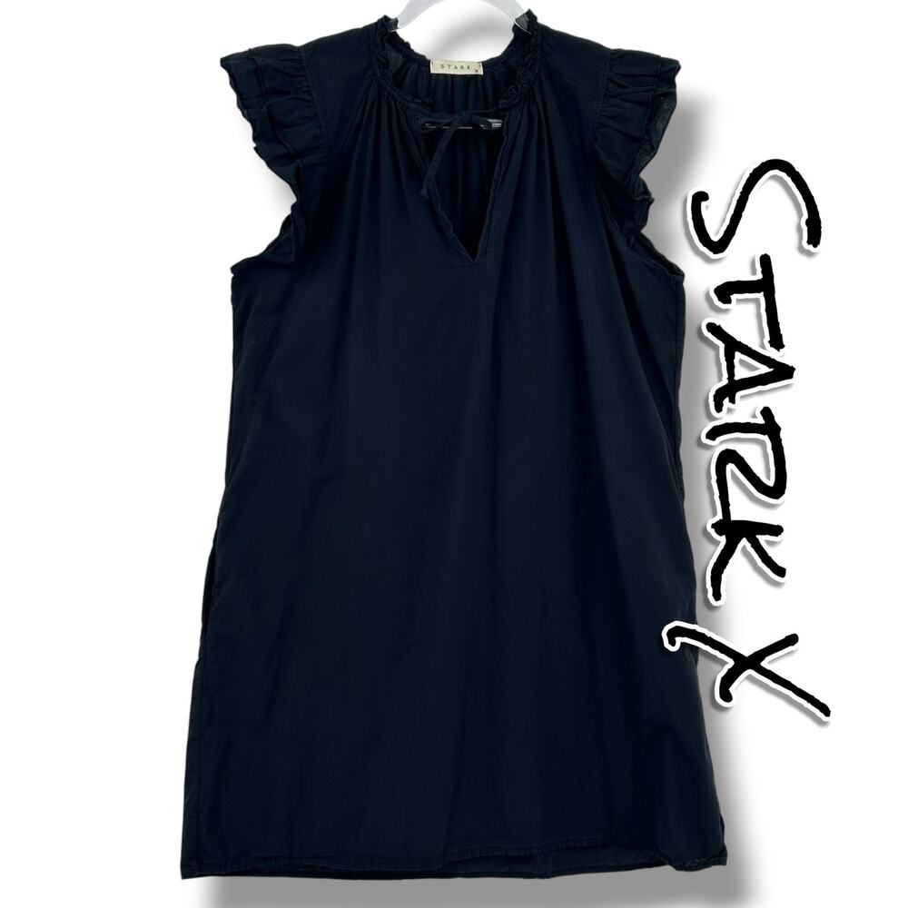 Stark X Dreamy Ruffle Dress XS Black Cotton Mini Shift Flutter Sleeve Peasant